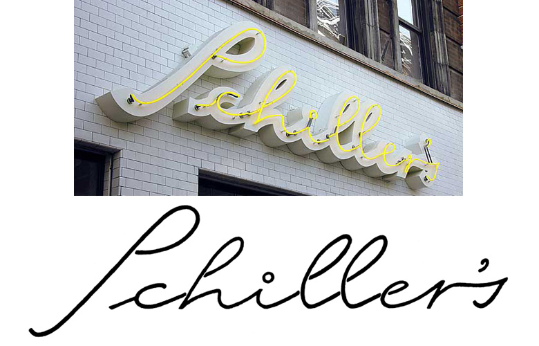 I designed the lettering for the neon sign of NYC's downtown hipster hangout, Schiller's Liquor Bar.