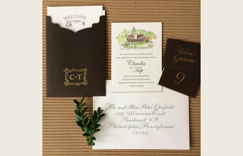 Calligraphy and illustration by NH. Design: I Do Invitations by Sue Coe Designs