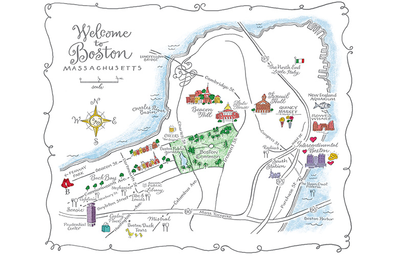 This Boston wedding map shows hotels, wedding venues, and lots of fun local tourist destinations.